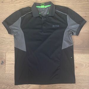 BOSS Men's Black and Gray Slim Fit Polo Shirt